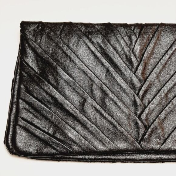 CALL IT SPRING Folded Clutch Textured Pleats Black Vegan Leather - Picture 5 of 14